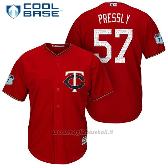 Maglia Baseball Uomo Minnesota Twins Ryan Pressly Scarlet 2017 Allenamento Primaverile Cool Base Giocatore